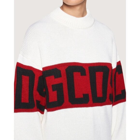 GCDS Unisex Large Ivory Off-White Band Sweatshirt Logo Stripe Knit Sweater $560 - Picture 2 of 11